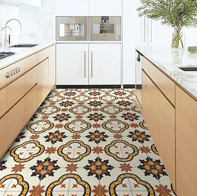 Elegant Multi-colored cement tile flooring for your kitchen